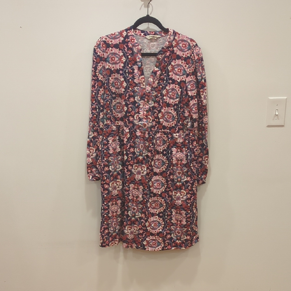 Boden Bohemian Artsy Mod Purple Floral Geometric Dress Pockets Size US 12 VGUC